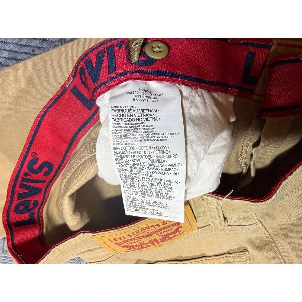 Levis 502 Beige Tan Pants Mens 28x30 Size 16 Reg Flex Cord Skate Jeans